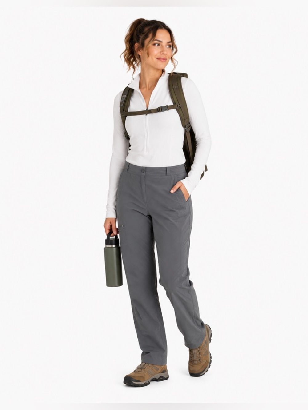 L.L.Bean Size 10 Grey Outside Casual Hiking Adjustable Waist Pants Trousers